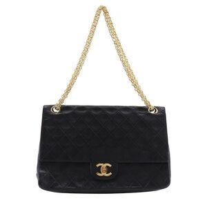 Chanel Chain Shoulder Matelasse W Flap W Chain Vintage Lambskin Black Women's